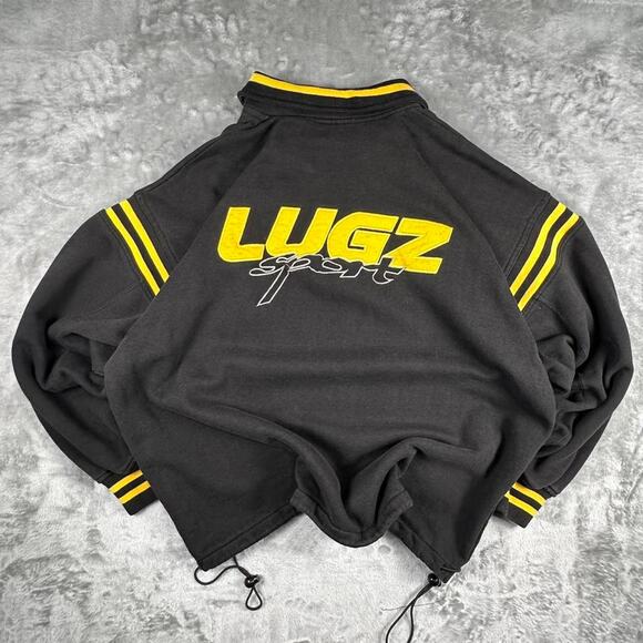 Vintage 90’s Lugz Sports Black Embroidered Fleece Quarter Zip Pullover Sweater L - Picture 2 of 8